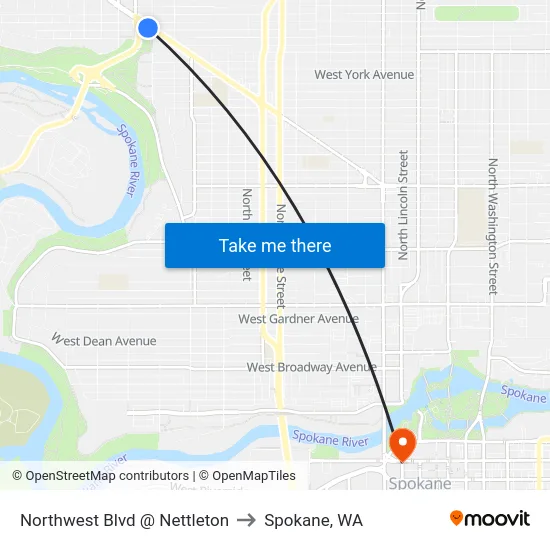 Northwest Blvd @ Nettleton to Spokane, WA map