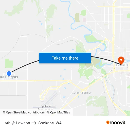 6th @ Lawson to Spokane, WA map