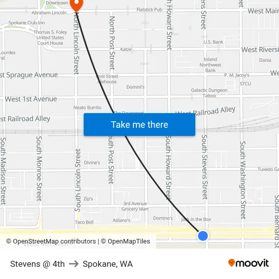 Stevens @ 4th to Spokane, WA map