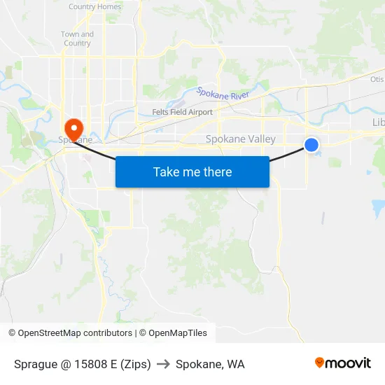 Sprague @ 15808 E (Zips) to Spokane, WA map