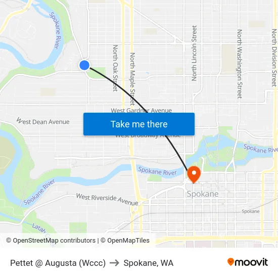 Pettet @ Augusta (Wccc) to Spokane, WA map