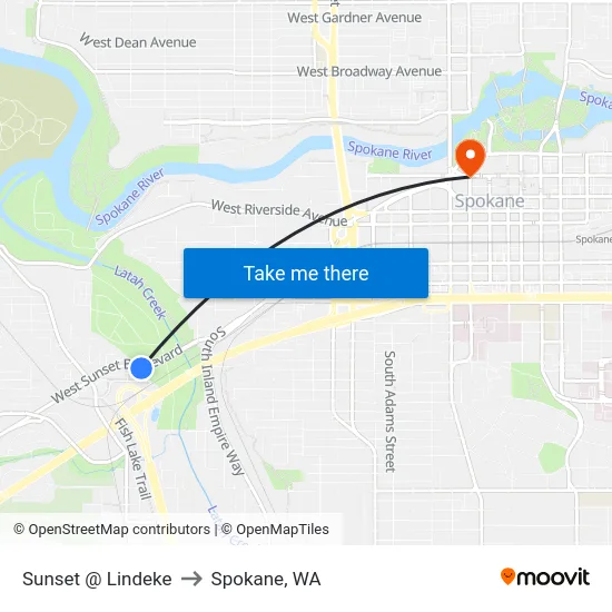 Sunset @ Lindeke to Spokane, WA map