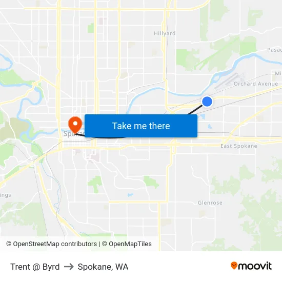 Trent @ Byrd to Spokane, WA map
