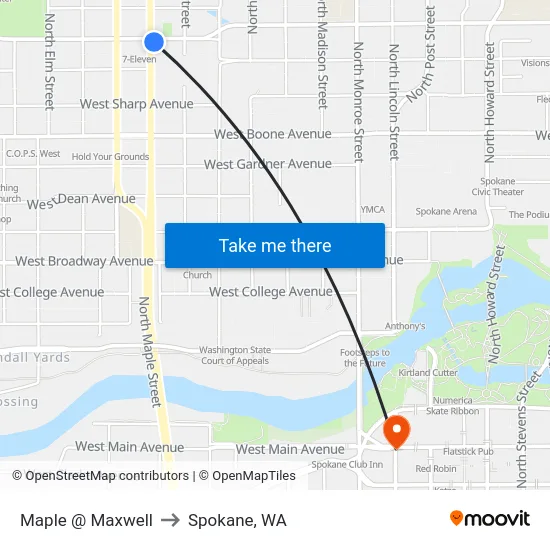 Maple @ Maxwell to Spokane, WA map