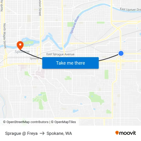 Sprague @ Freya to Spokane, WA map