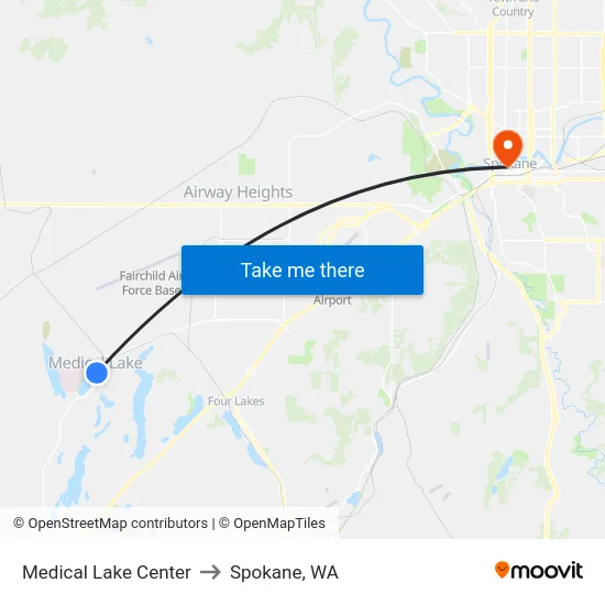 Medical Lake Center to Spokane, WA map