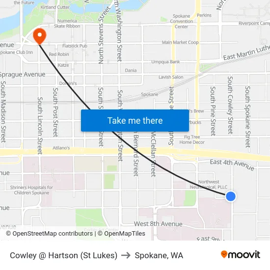 Cowley @ Hartson (St Lukes) to Spokane, WA map