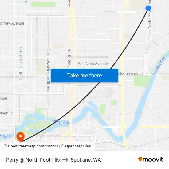 Perry @ North Foothills to Spokane, WA map