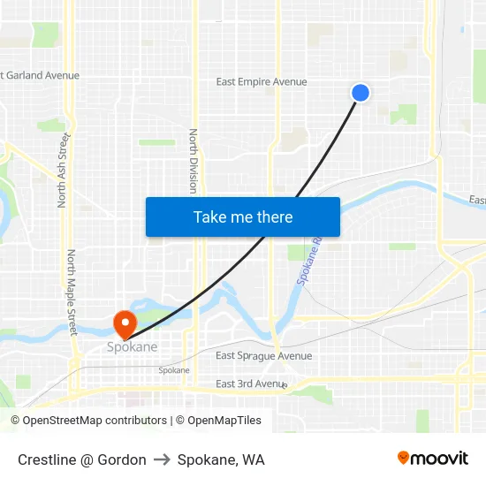 Crestline @ Gordon to Spokane, WA map