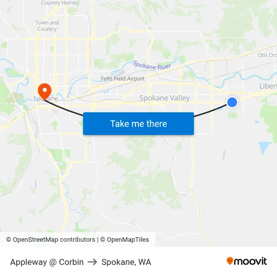 Appleway @ Corbin to Spokane, WA map