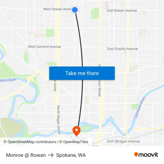 Monroe @ Rowan to Spokane, WA map