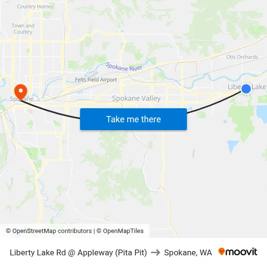Liberty Lake Rd @ Appleway (Pita Pit) to Spokane, WA map