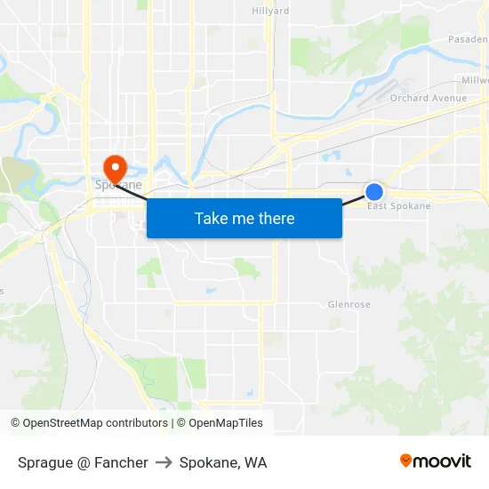 Sprague @ Fancher to Spokane, WA map