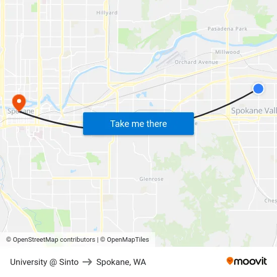 University @ Sinto to Spokane, WA map