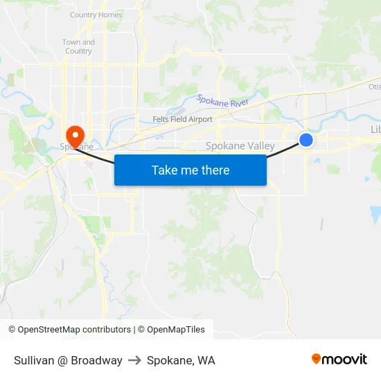 Sullivan @ Broadway to Spokane, WA map