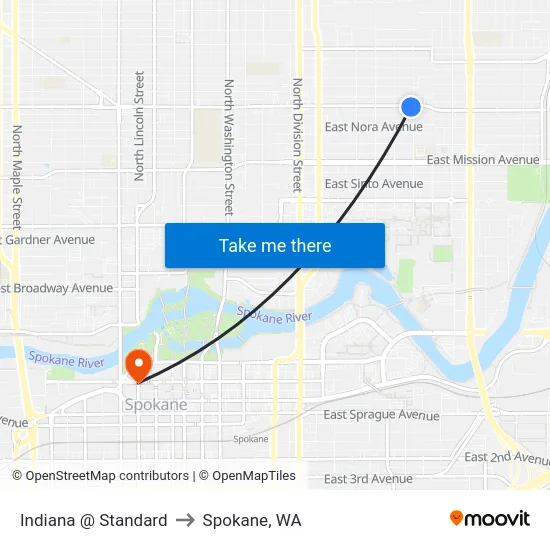 Indiana @ Standard to Spokane, WA map