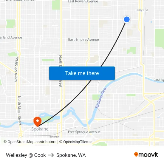 Wellesley @ Cook to Spokane, WA map