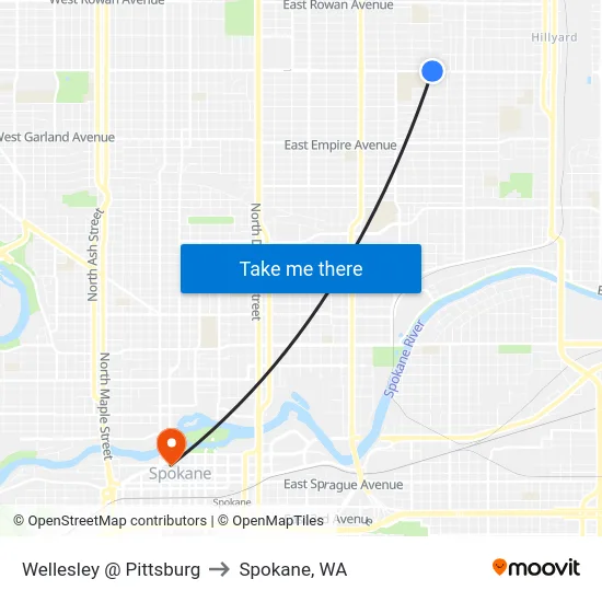 Wellesley @ Pittsburg to Spokane, WA map