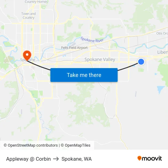 Appleway @ Corbin to Spokane, WA map