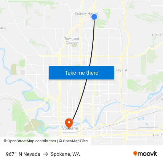 9671 N Nevada to Spokane, WA map