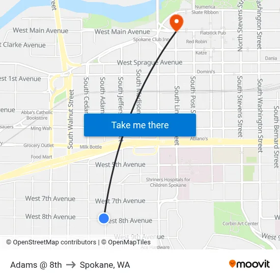 Adams @ 8th to Spokane, WA map