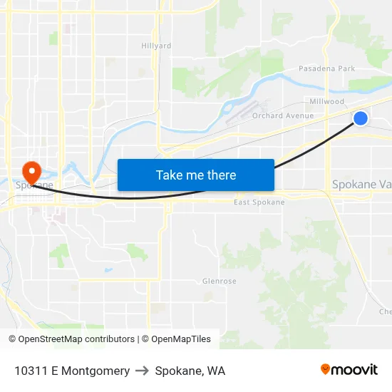 10311 E Montgomery to Spokane, WA map