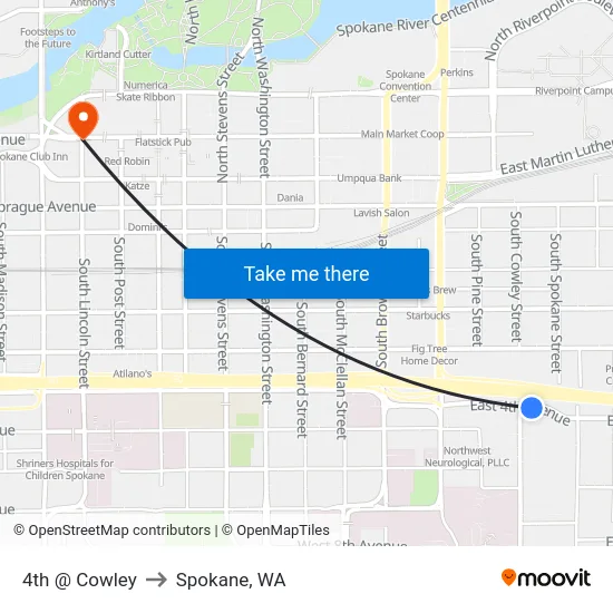 4th @ Cowley to Spokane, WA map