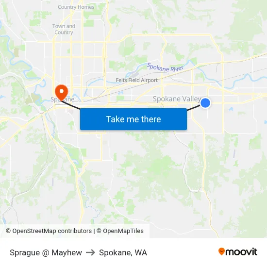 Sprague @ Mayhew to Spokane, WA map