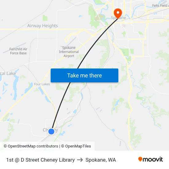 1st @ D Street Cheney Library to Spokane, WA map