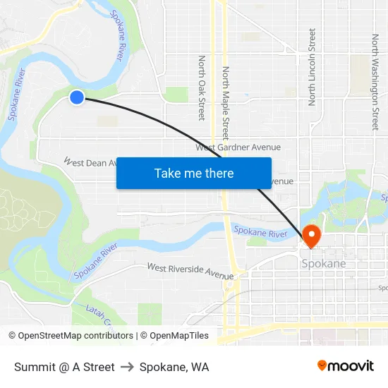 Summit @ A Street to Spokane, WA map