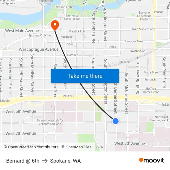Bernard @ 6th to Spokane, WA map