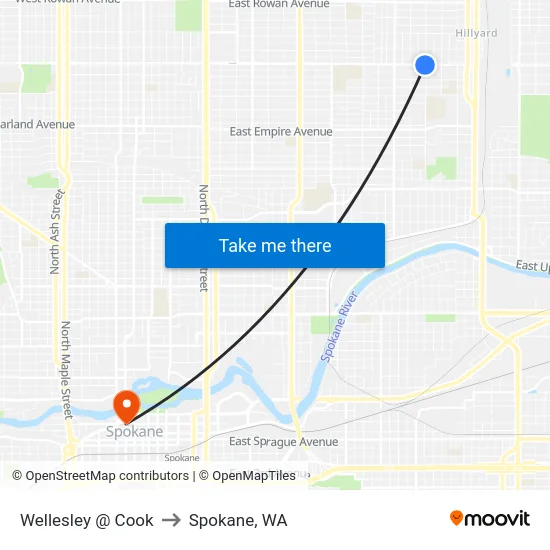Wellesley @ Cook to Spokane, WA map