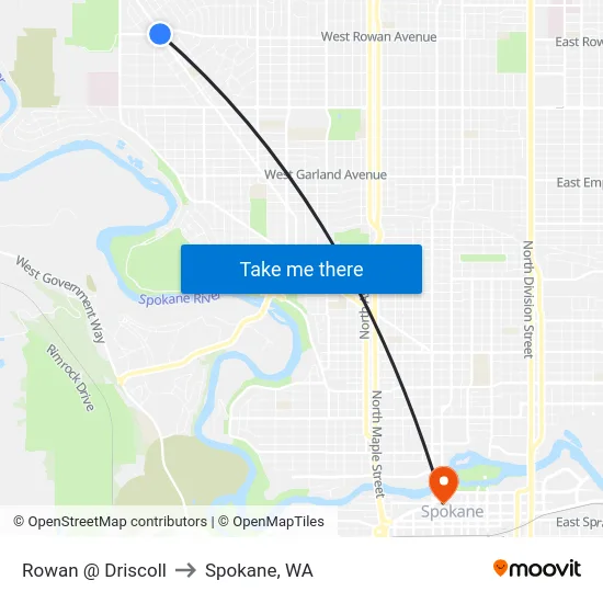 Rowan @ Driscoll to Spokane, WA map