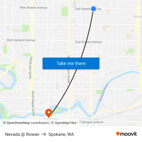 Nevada @ Rowan to Spokane, WA map