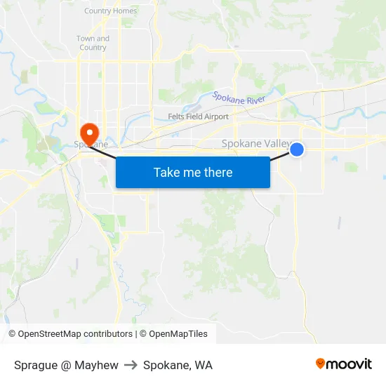 Sprague @ Mayhew to Spokane, WA map