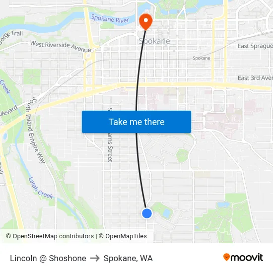 Lincoln @ Shoshone to Spokane, WA map