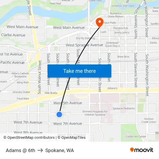 Adams @ 6th to Spokane, WA map