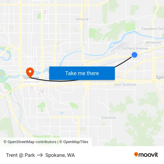 Trent @ Park to Spokane, WA map