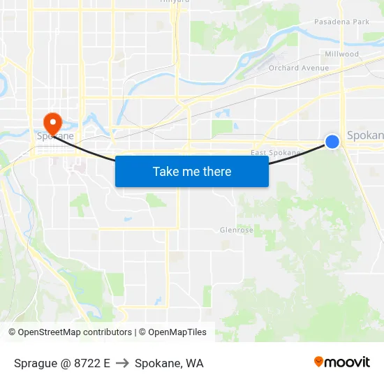 Sprague @ 8722 E to Spokane, WA map