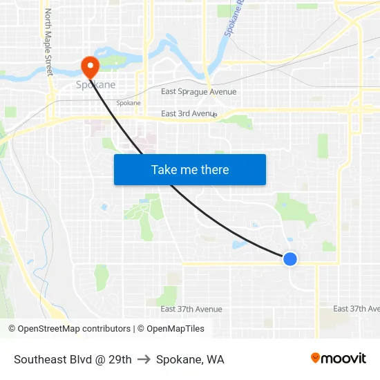 Southeast Blvd @ 29th to Spokane, WA map