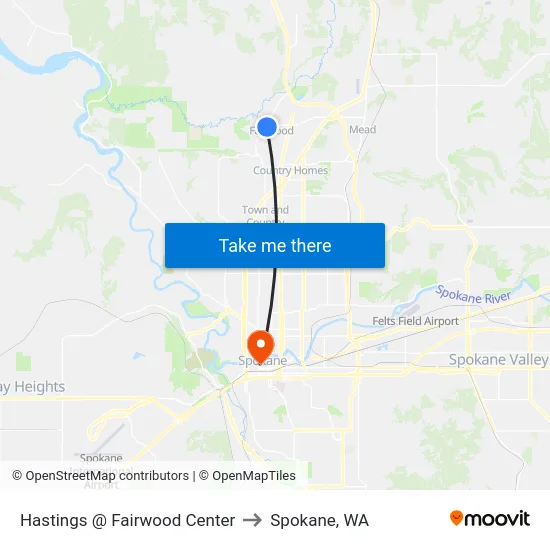 Hastings @ Fairwood Center to Spokane, WA map