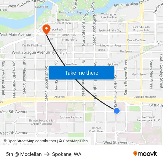 5th @ Mcclellan to Spokane, WA map