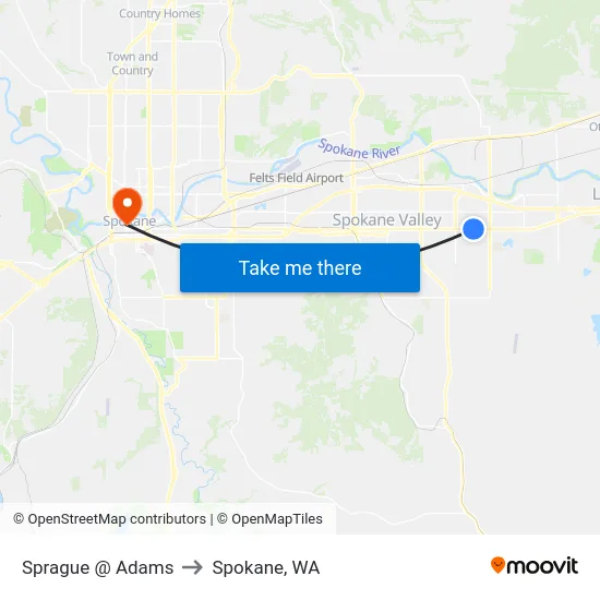 Sprague @ Adams to Spokane, WA map