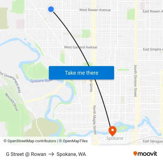 G Street @ Rowan to Spokane, WA map