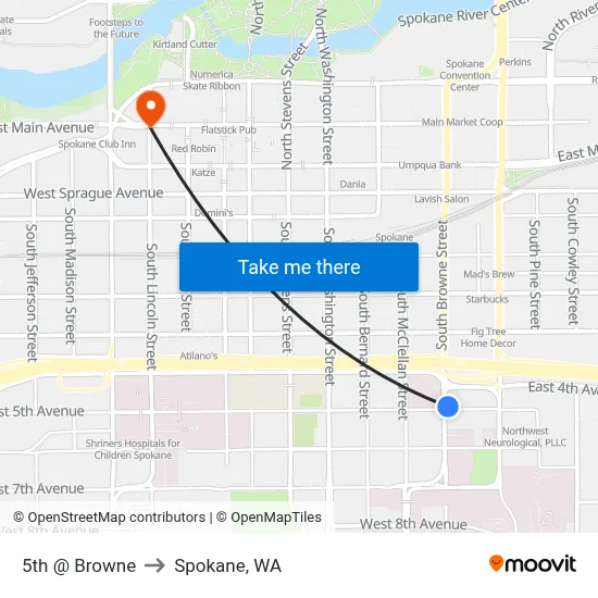 5th @ Browne to Spokane, WA map