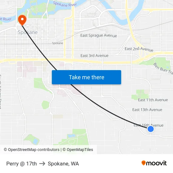 Perry @ 17th to Spokane, WA map