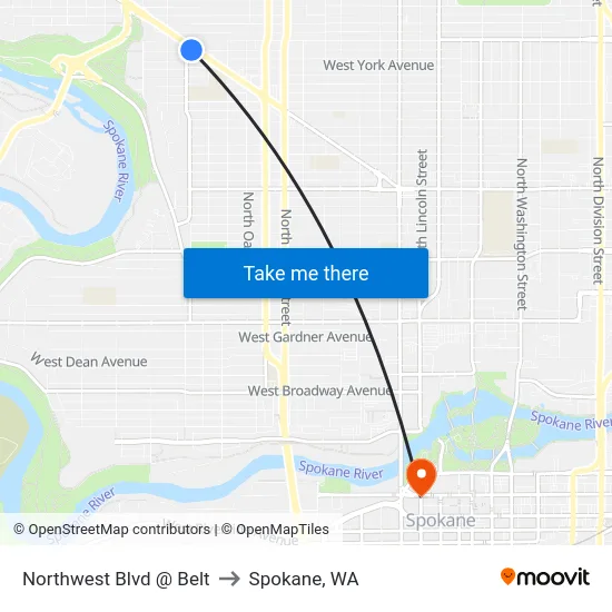 Northwest Blvd @ Belt to Spokane, WA map