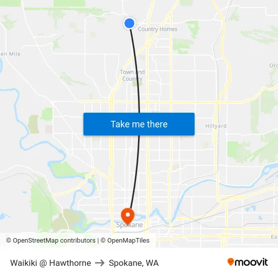 Waikiki @ Hawthorne to Spokane, WA map