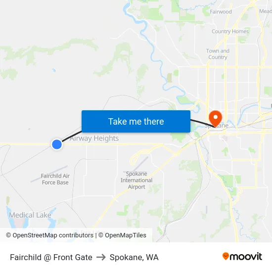 Fairchild @ Front Gate to Spokane, WA map