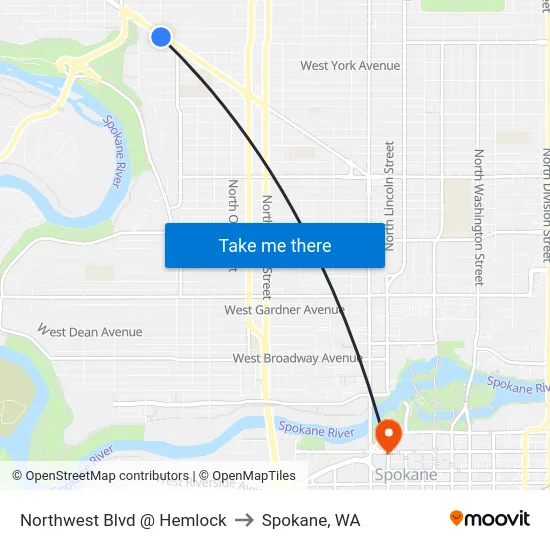 Northwest Blvd @ Hemlock to Spokane, WA map